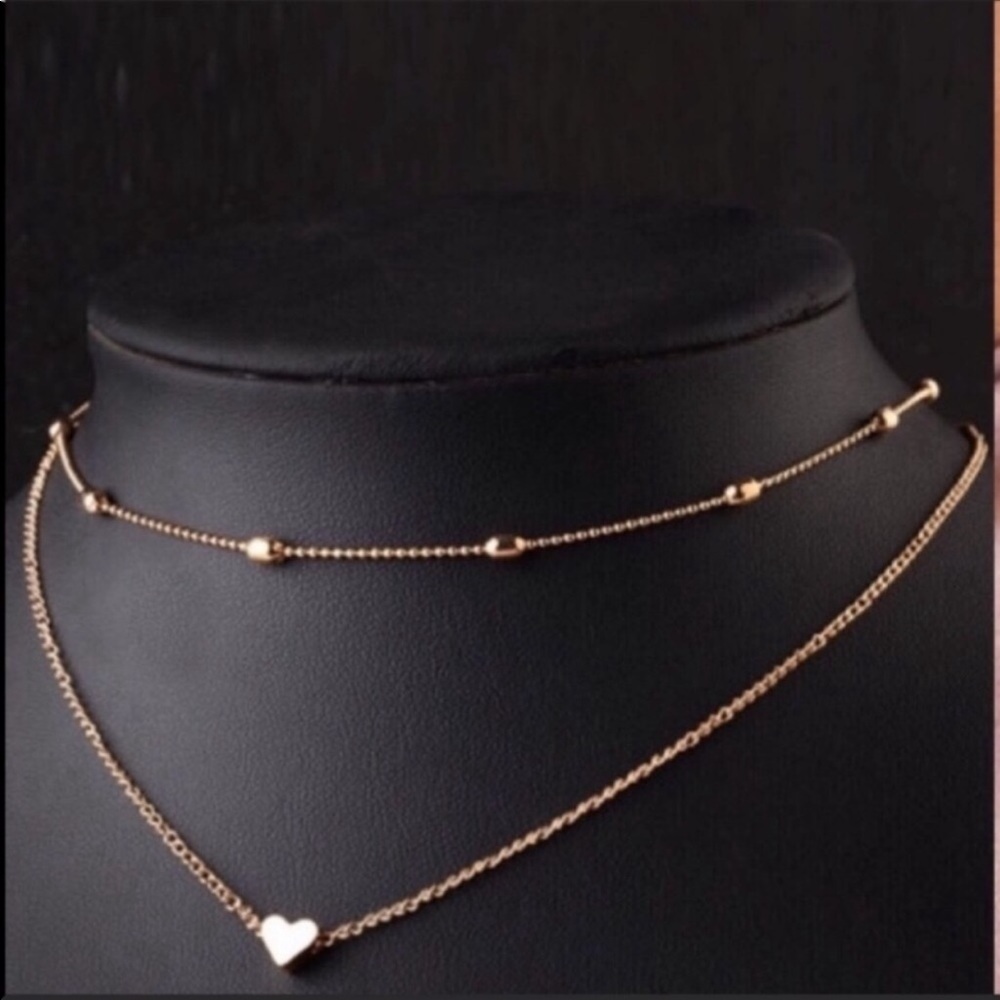 Double Layered Gold Heart Choker Necklace - Picture 3 of 6